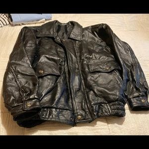 Leather bomber coat